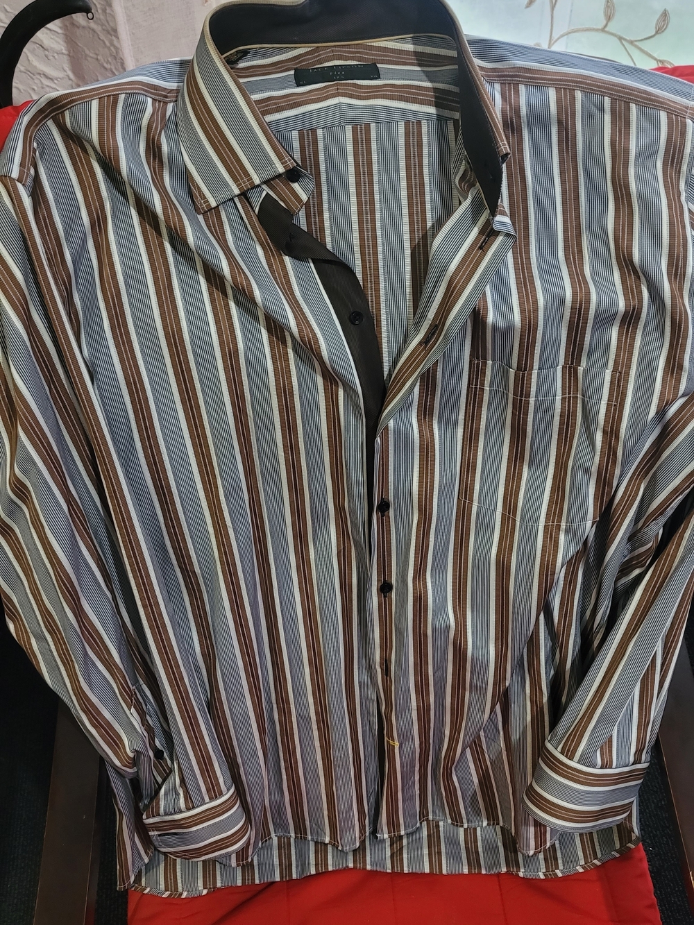 Men's Brown & Gray Striped Casual Button-Down Shirt